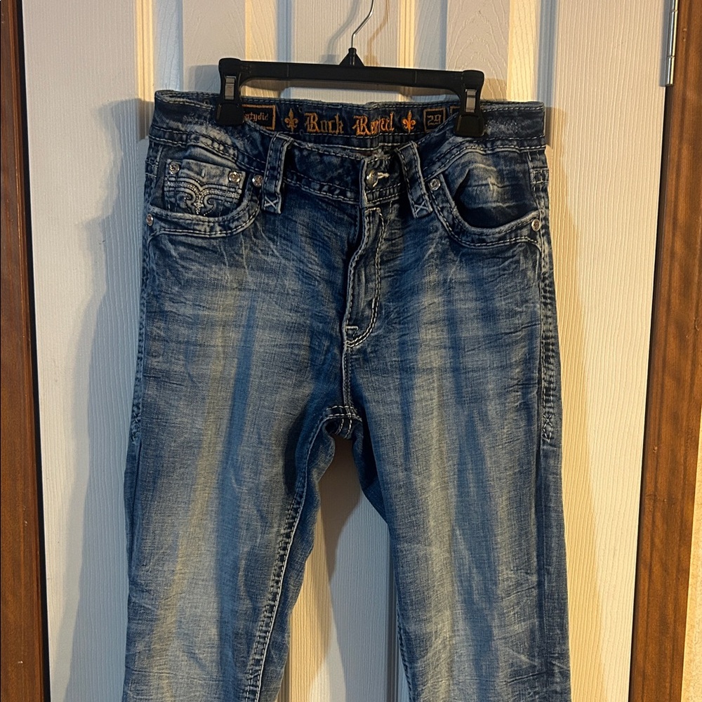 Rock Revival Blue Relaxed Jeans with Natural Fading